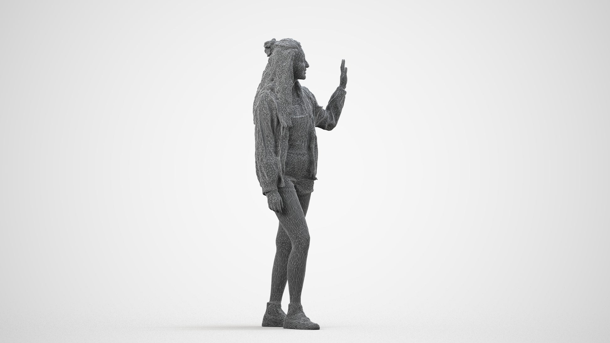 realistic 3D people woman casual walking, render-ready for V-Ray and Corona, FBX OBJ, wireframe side view