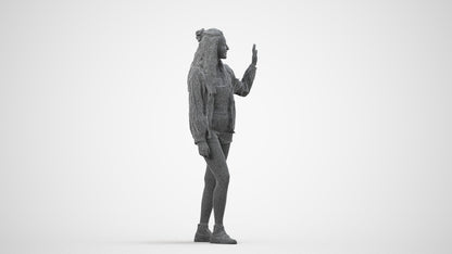 realistic 3D people woman casual walking, render-ready for V-Ray and Corona, FBX OBJ, wireframe side view