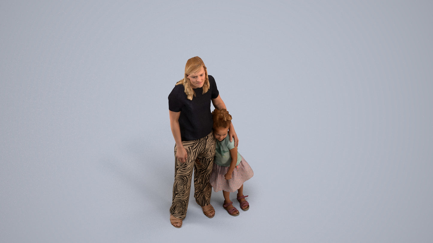 3D human model girl casual kids, photogrammetry scanned person for archviz, back view render