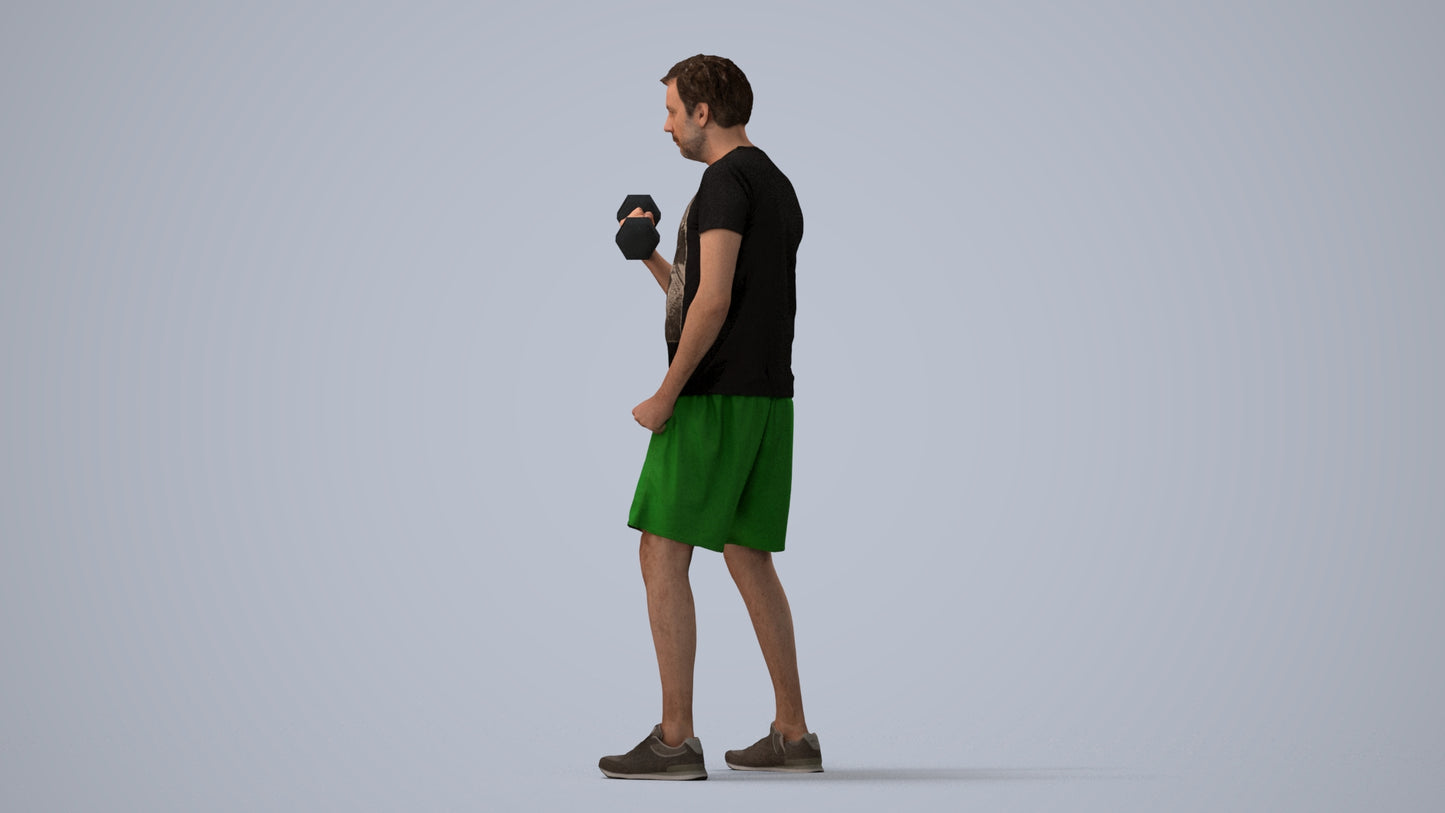 photogrammetry 3D man sport, realistic human model archviz FBX, three-quarter view render