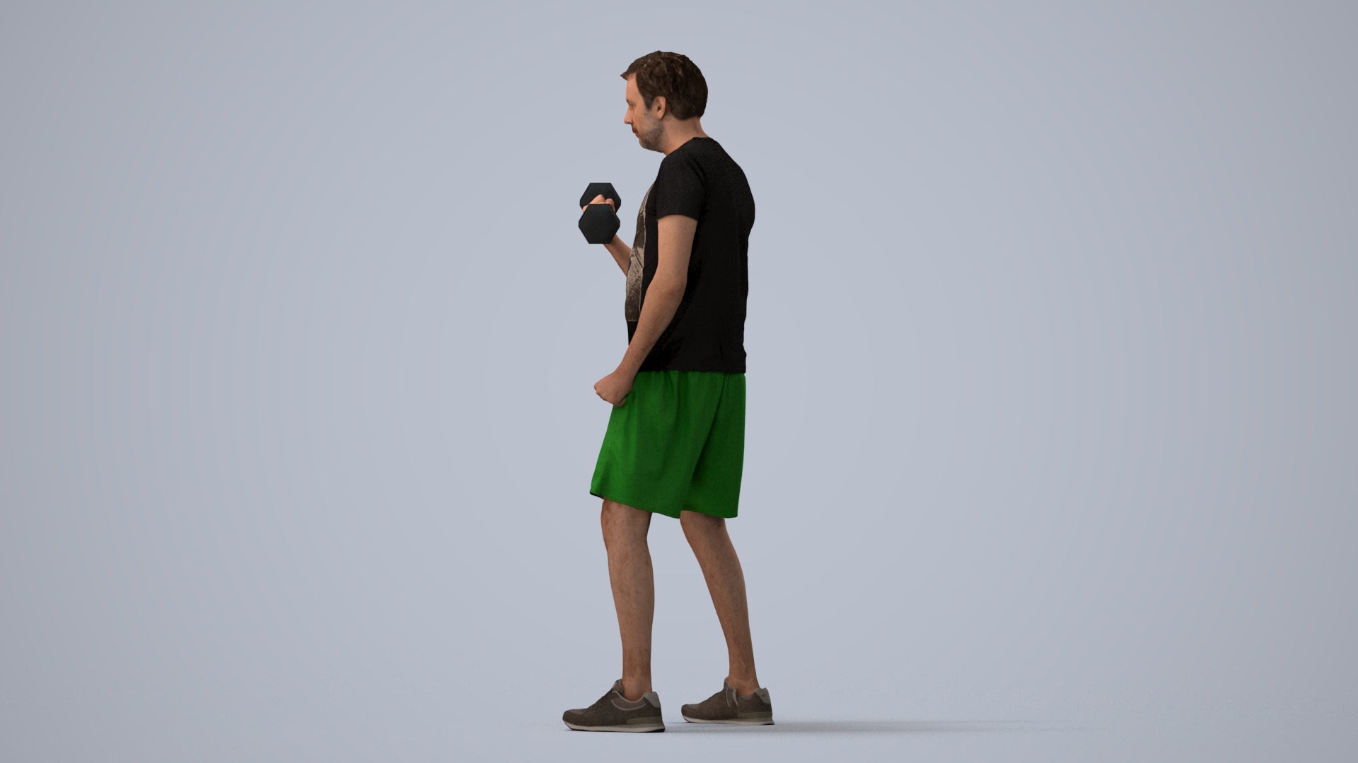 photogrammetry 3D man sport, realistic human model archviz FBX, three-quarter view render