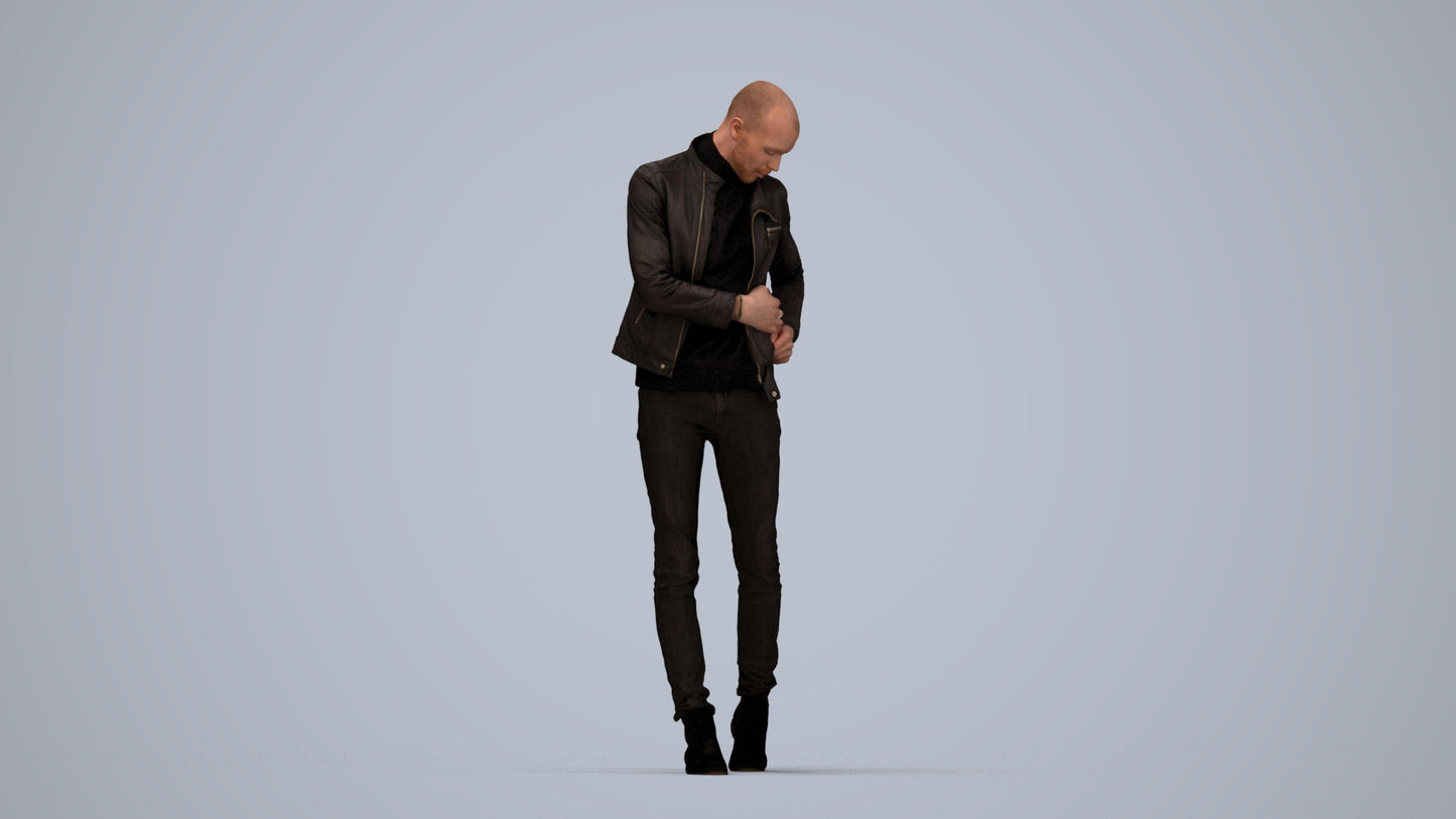 3D scanned man walking casual, photorealistic archviz people for Enscape and SketchUp, top-down view render