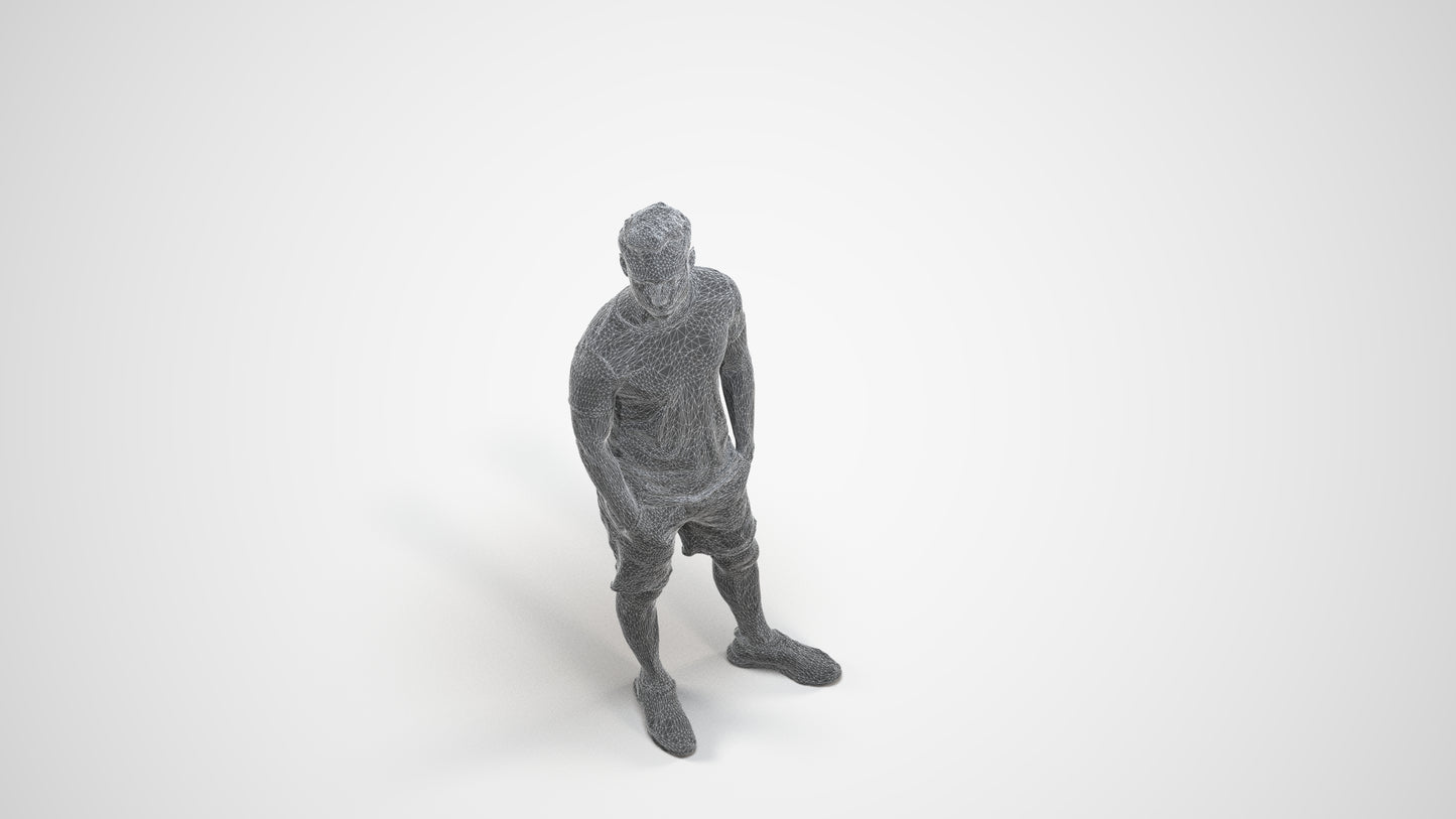 3D people model man casual standing, scanned human for 3ds Max rendering, wireframe three-quarter view