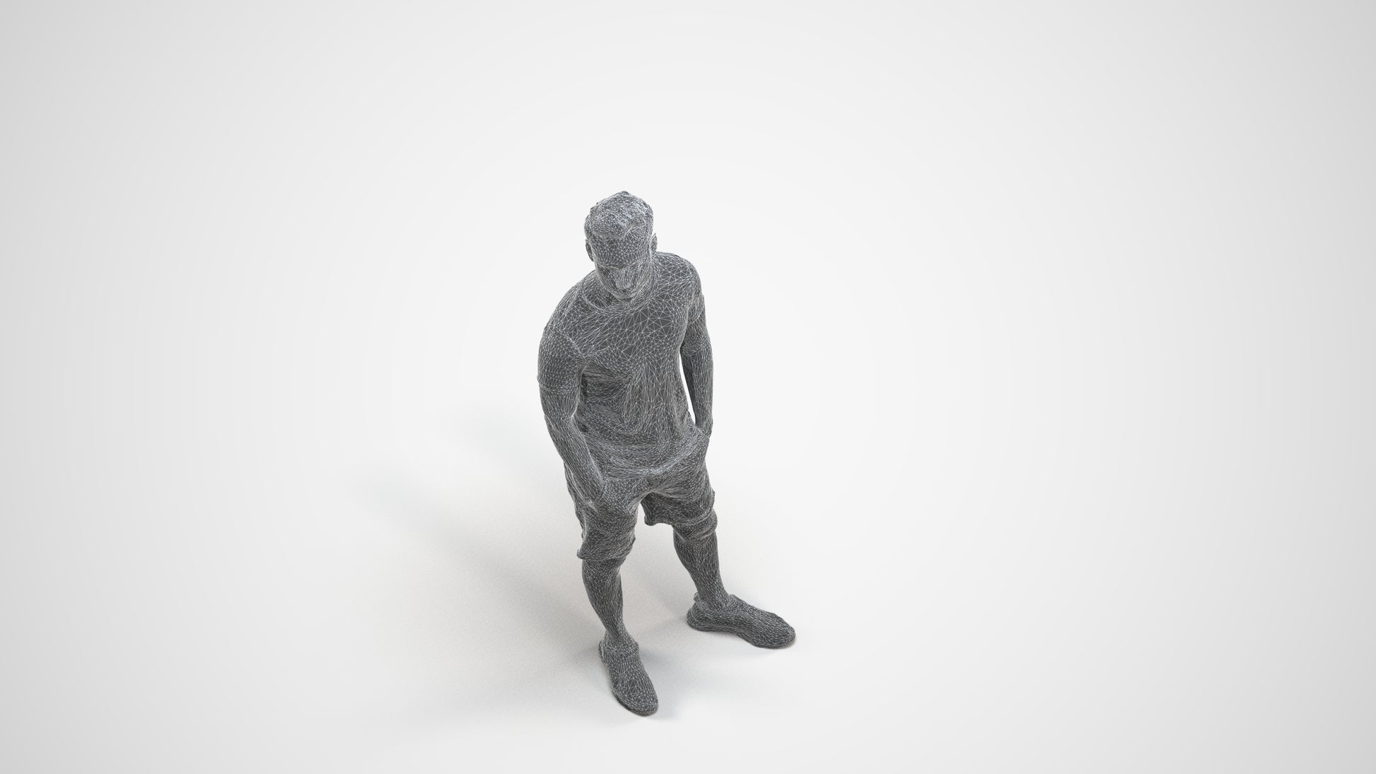 3D people model man casual standing, scanned human for 3ds Max rendering, wireframe three-quarter view