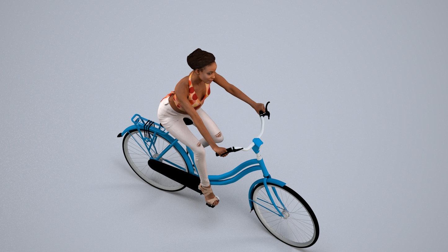 3D scanned woman cycling casual, photorealistic archviz people for Enscape and SketchUp, back view render