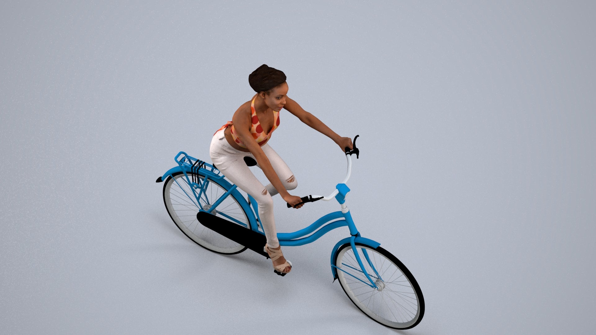 3D scanned woman cycling casual, photorealistic archviz people for Enscape and SketchUp, back view render