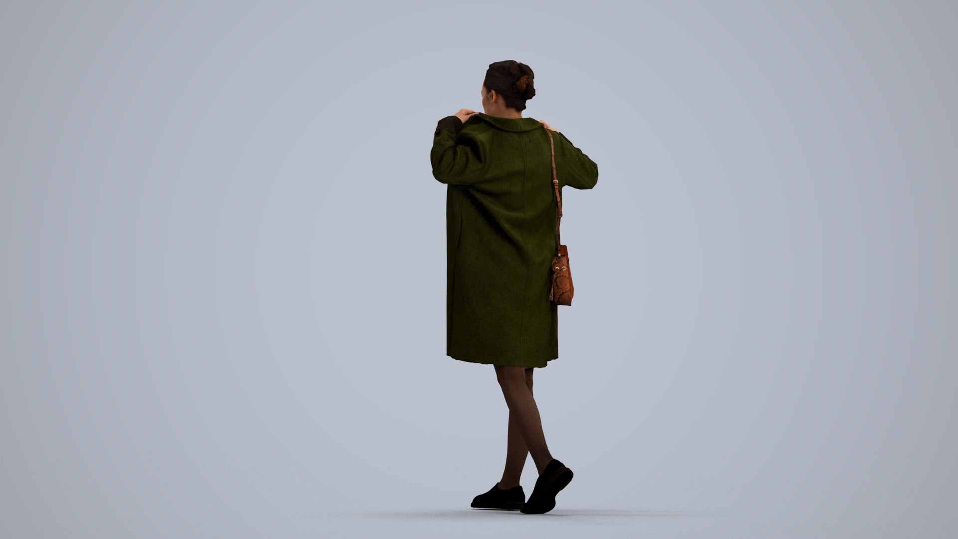 3D human model woman casual walking, photogrammetry scanned person for archviz, front view render