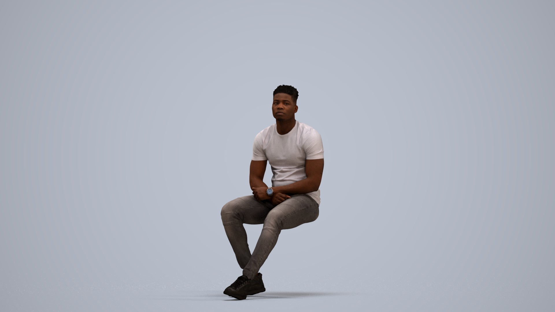 3D scanned man sitting casual, photorealistic archviz people for Enscape and SketchUp, standing pose render