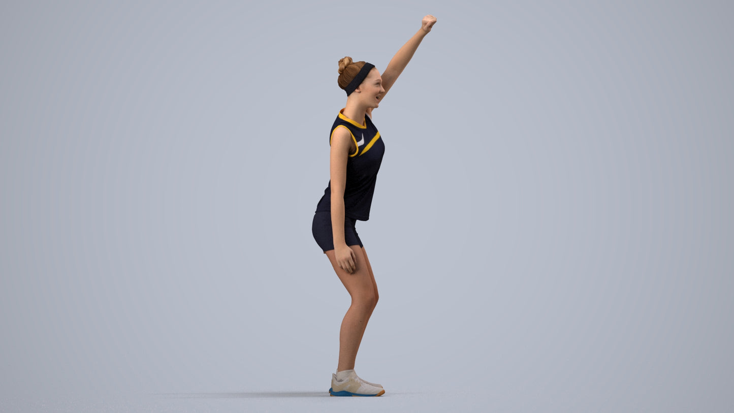 realistic 3D human girl sport, archviz people FBX OBJ for Blender, side view render