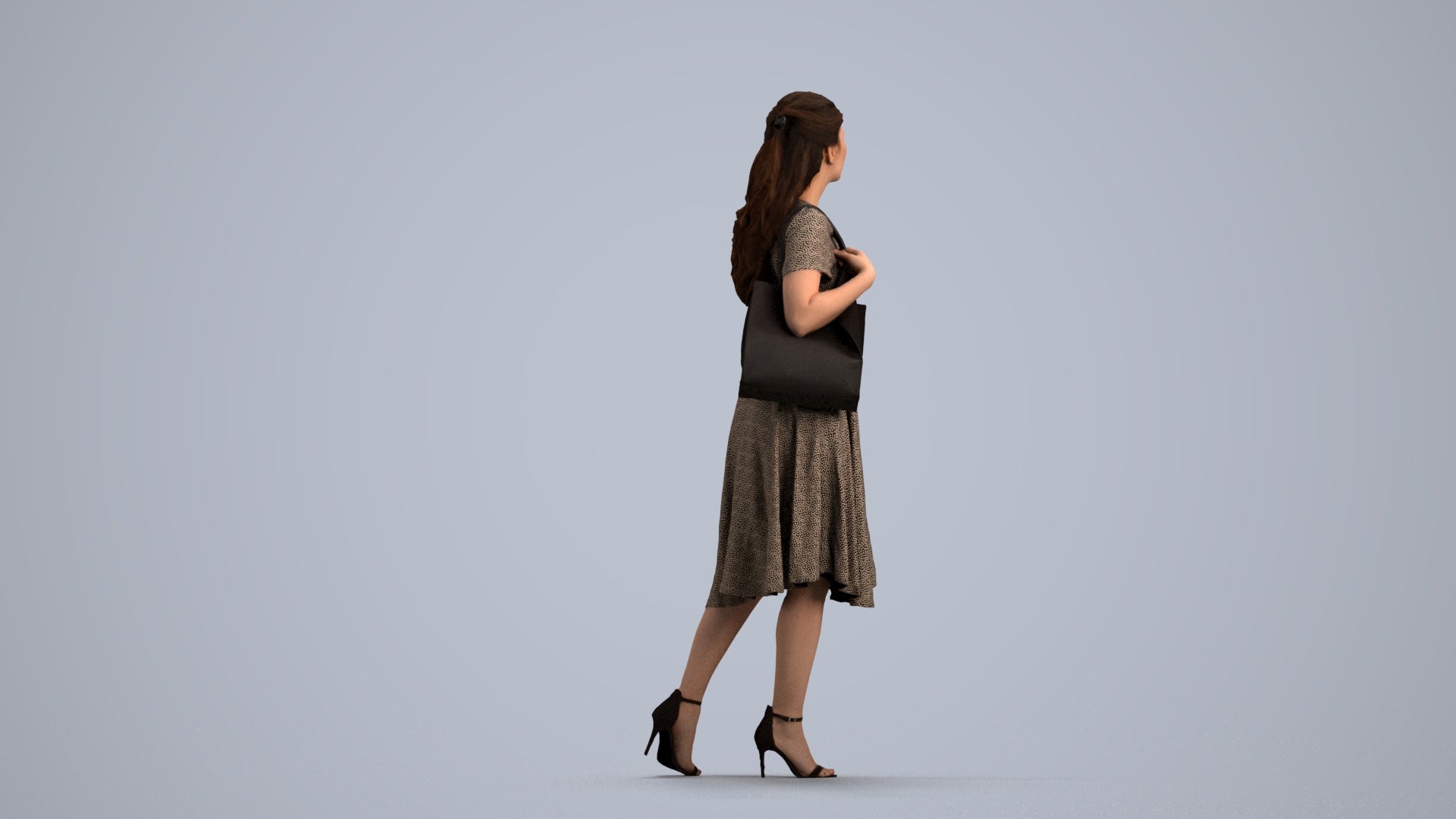 scanned 3D woman casual walking, photogrammetry people for Enscape and V-Ray, front view render