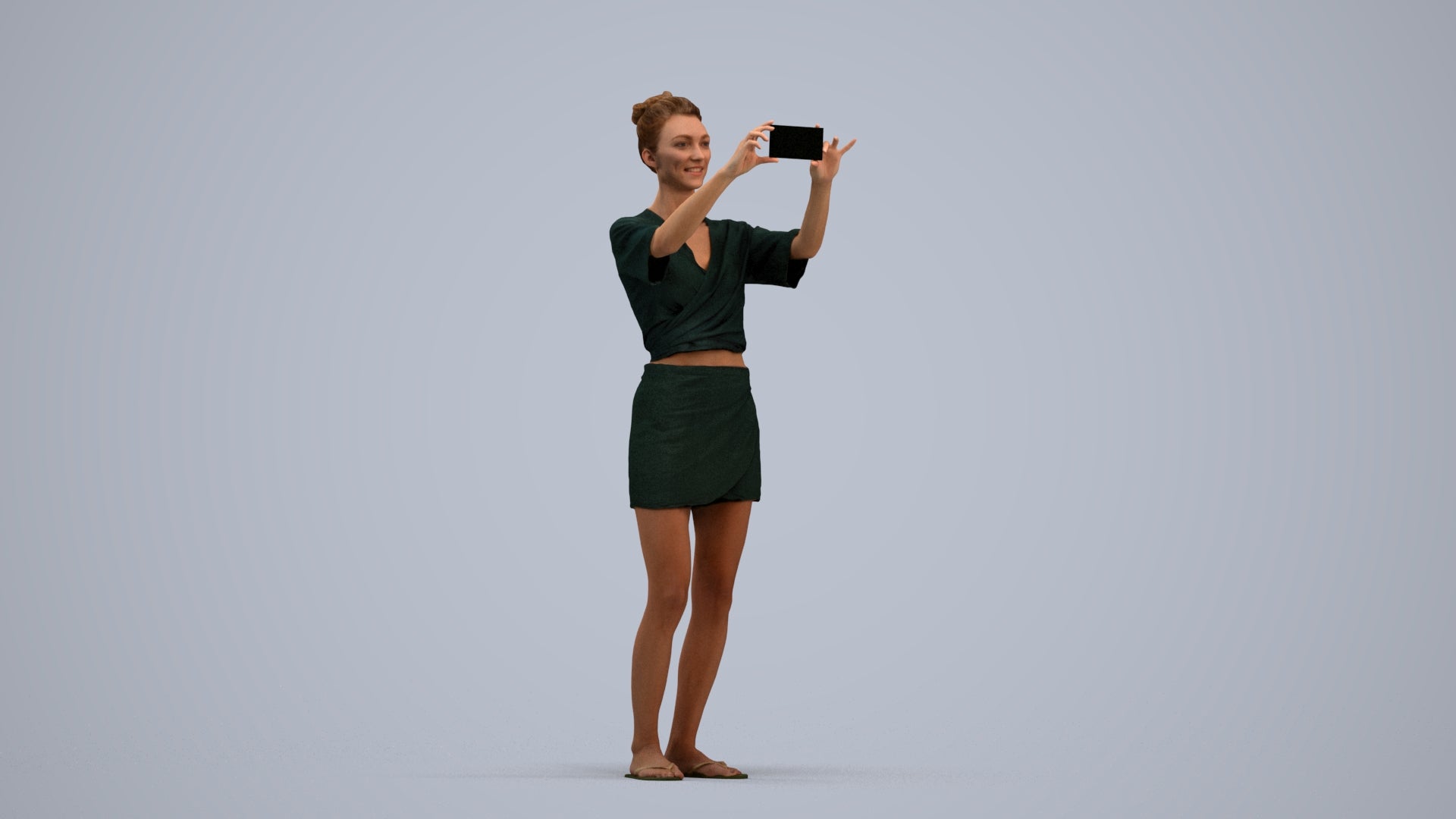 3D human model woman casual standing, photogrammetry scanned person for archviz, standing pose render