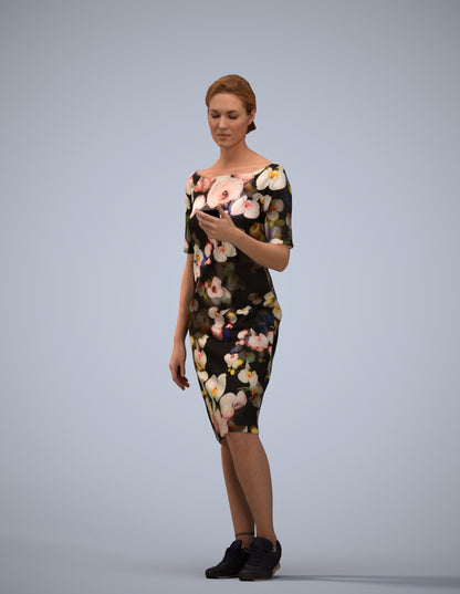 3D people model woman casual standing, scanned human for 3ds Max rendering