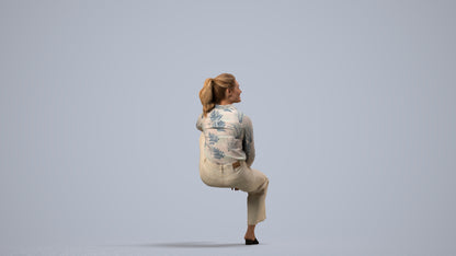 scanned 3D woman casual sitting, photogrammetry people for Enscape and V-Ray, side view render