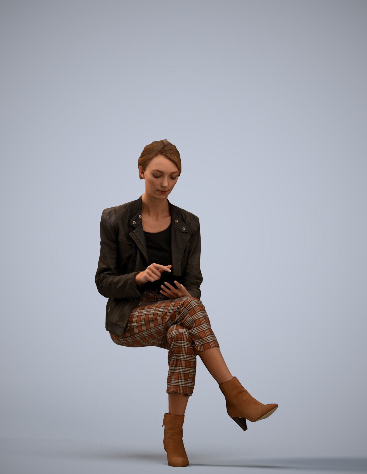 realistic 3D human woman business sitting, archviz people FBX OBJ for Blender
