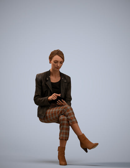 realistic 3D human woman business sitting, archviz people FBX OBJ for Blender