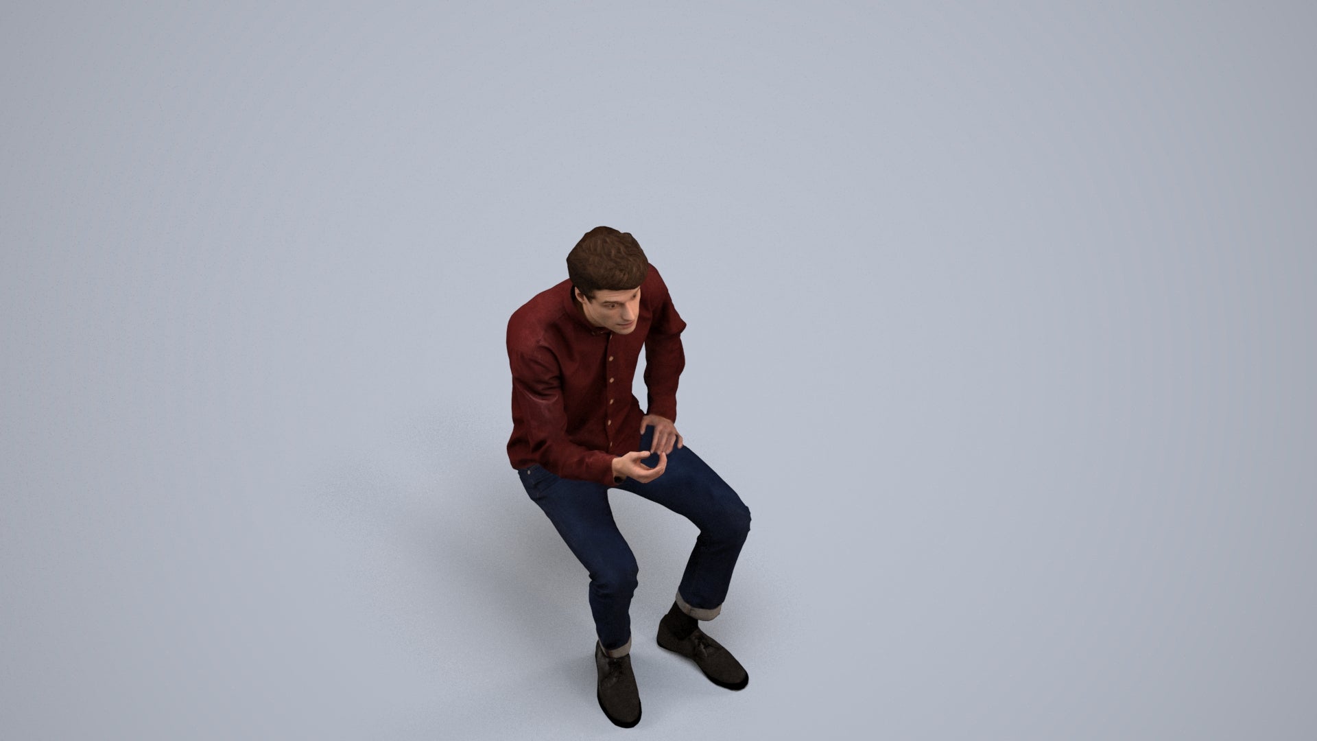 realistic 3D people man casual sitting, render-ready for V-Ray and Corona, FBX OBJ, back view render