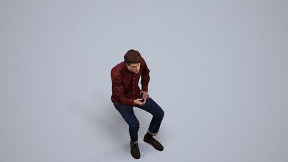 realistic 3D people man casual sitting, render-ready for V-Ray and Corona, FBX OBJ, back view render