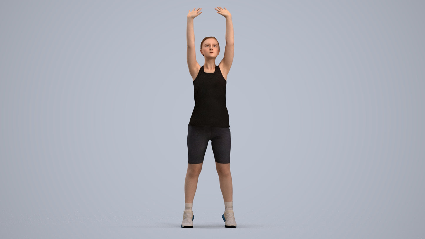 realistic 3D human girl sport, archviz people FBX OBJ for Blender, standing pose render