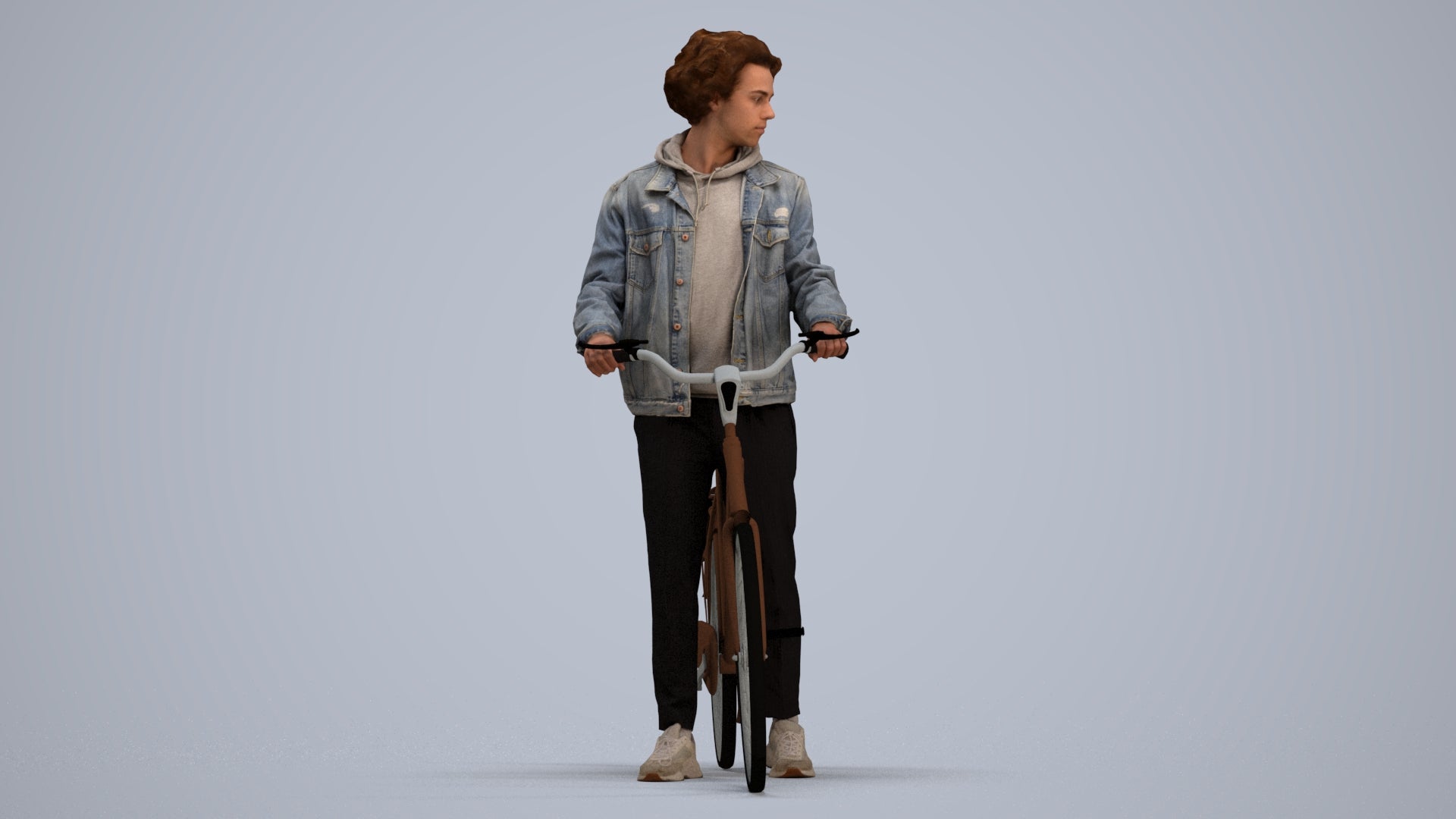 3D human model man casual cycling, photogrammetry scanned person for archviz, standing pose render