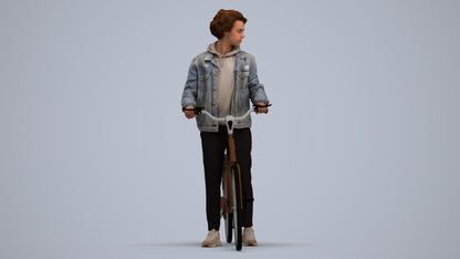 3D human model man casual cycling, photogrammetry scanned person for archviz, standing pose render