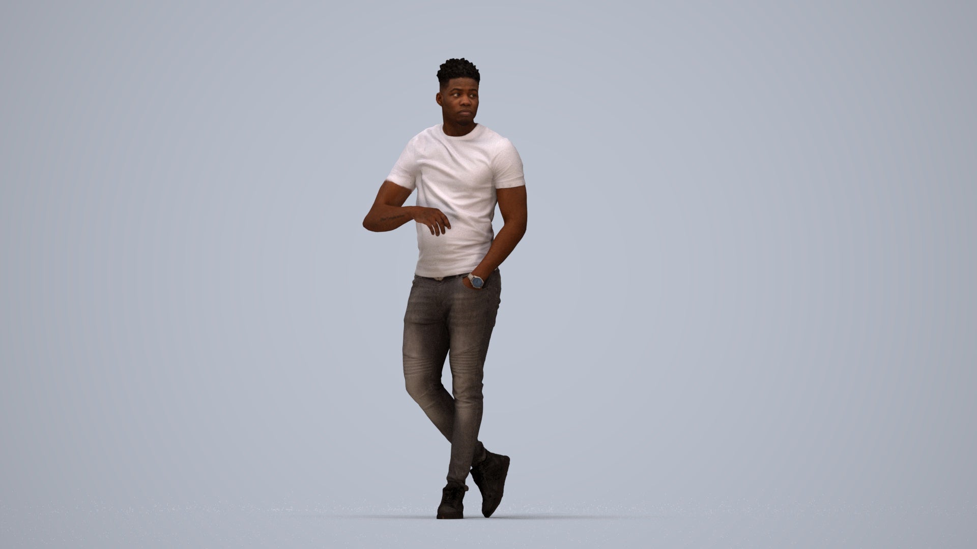 scanned 3D man casual standing, photogrammetry people for Enscape and V-Ray, top-down view render