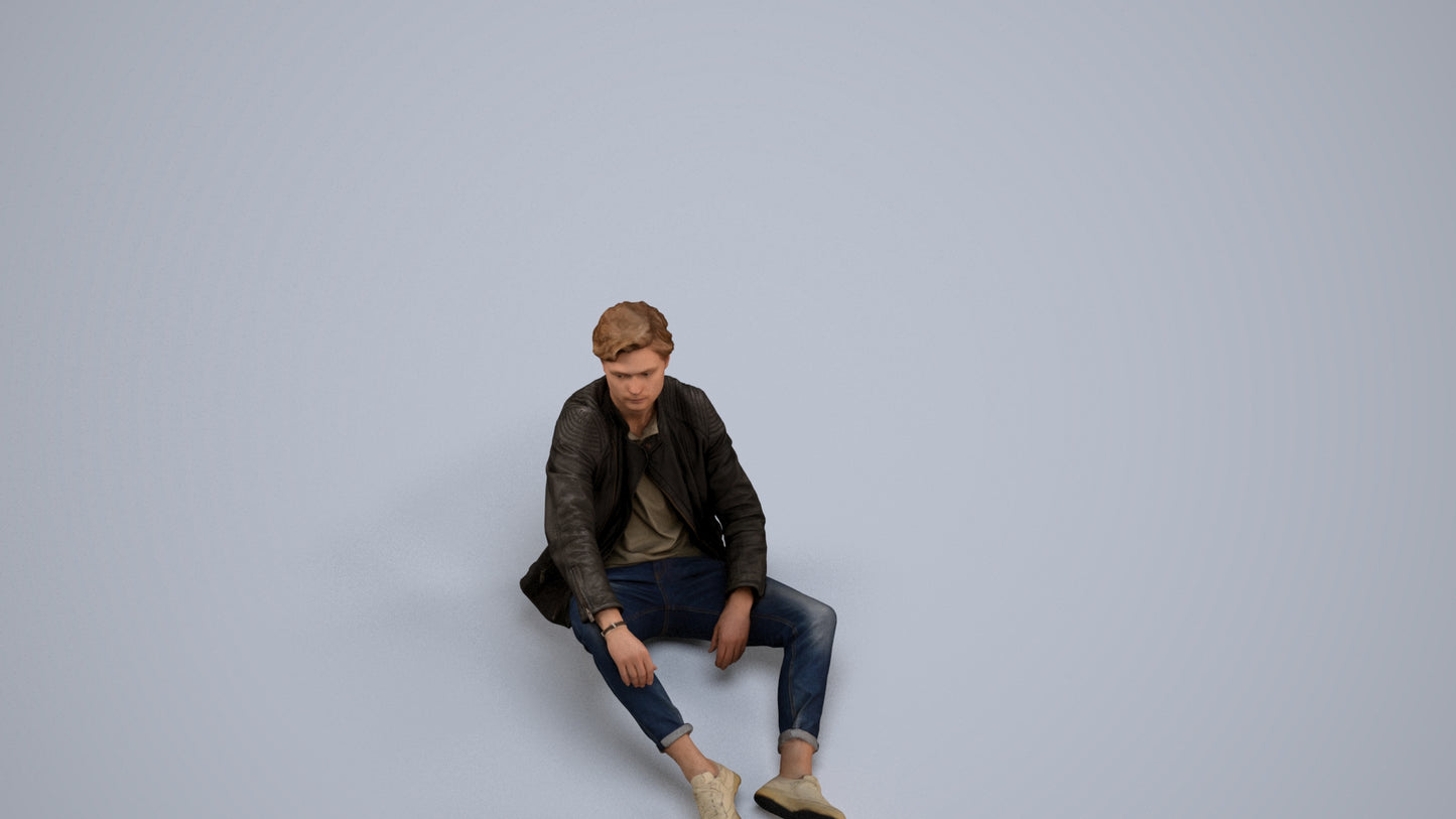 realistic 3D people man casual sitting, render-ready for V-Ray and Corona, FBX OBJ, back view render