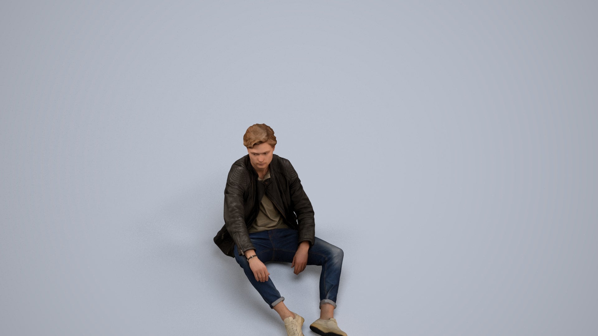 realistic 3D people man casual sitting, render-ready for V-Ray and Corona, FBX OBJ, back view render