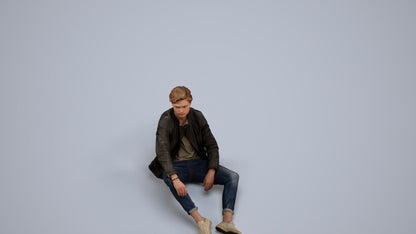realistic 3D people man casual sitting, render-ready for V-Ray and Corona, FBX OBJ, back view render