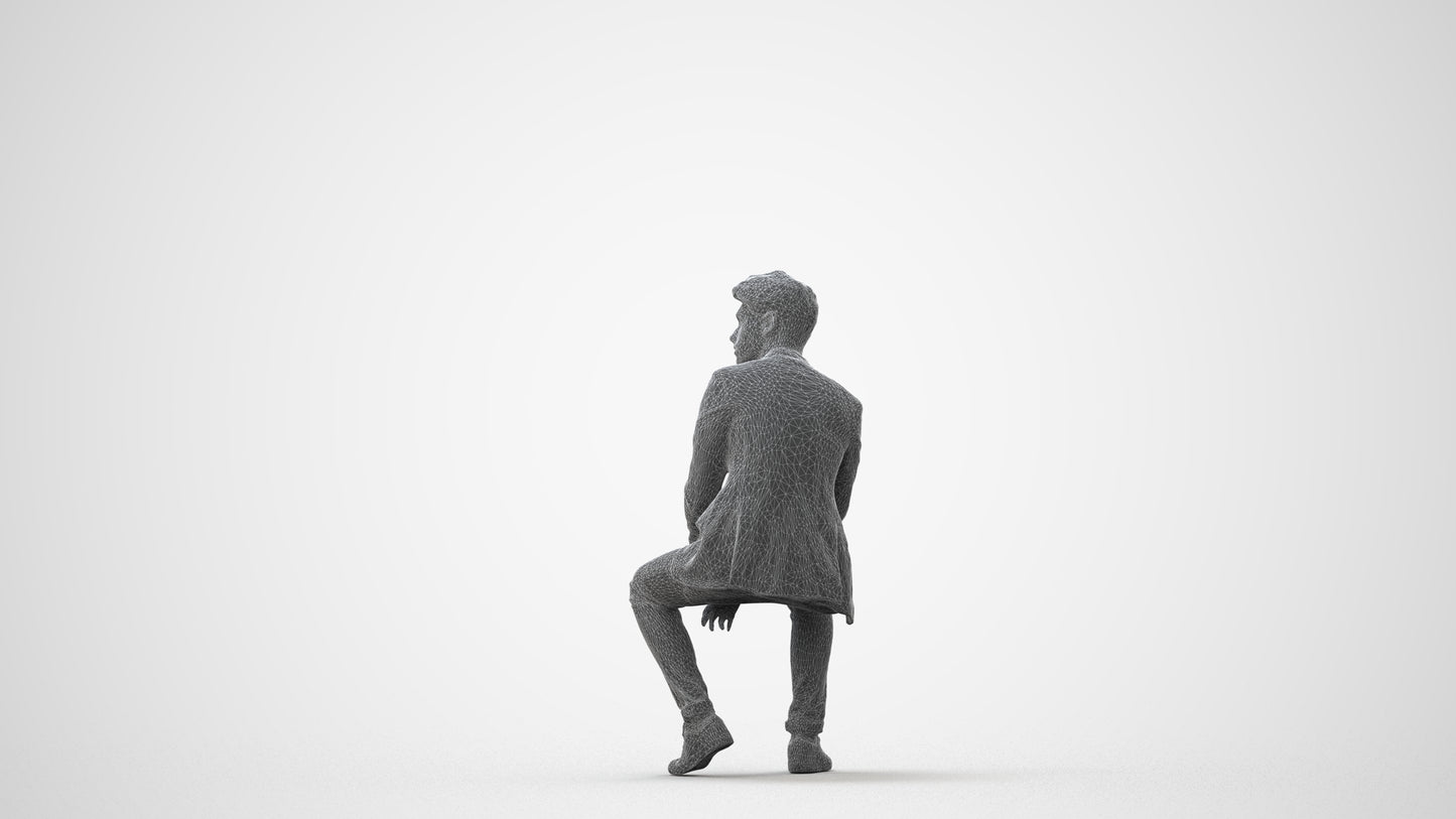 3D people model man casual sitting, scanned human for 3ds Max rendering, square thumbnail