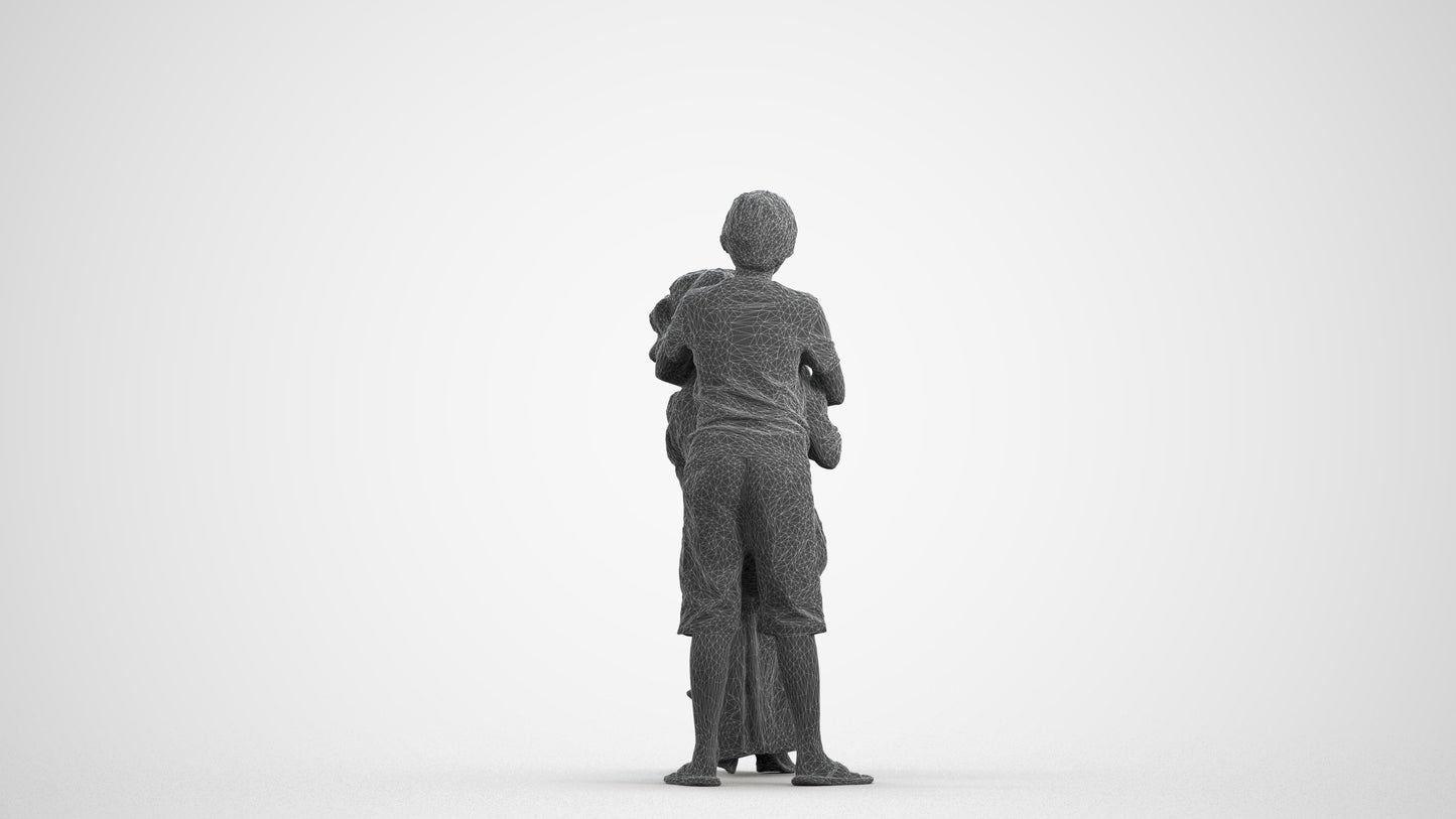 realistic 3D human girl casual kids, archviz people FBX OBJ for Blender, wireframe front view