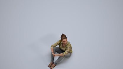 photogrammetry 3D woman casual sitting, realistic human model archviz FBX, back view render