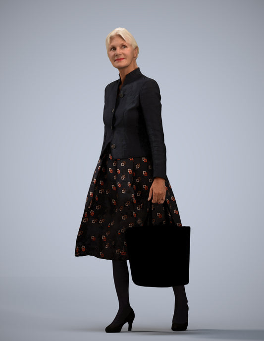 3D scanned senior woman standing business, photorealistic archviz people for Enscape and SketchUp