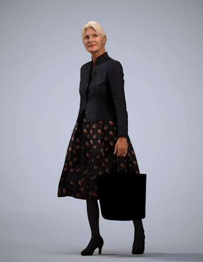3D scanned senior woman standing business, photorealistic archviz people for Enscape and SketchUp