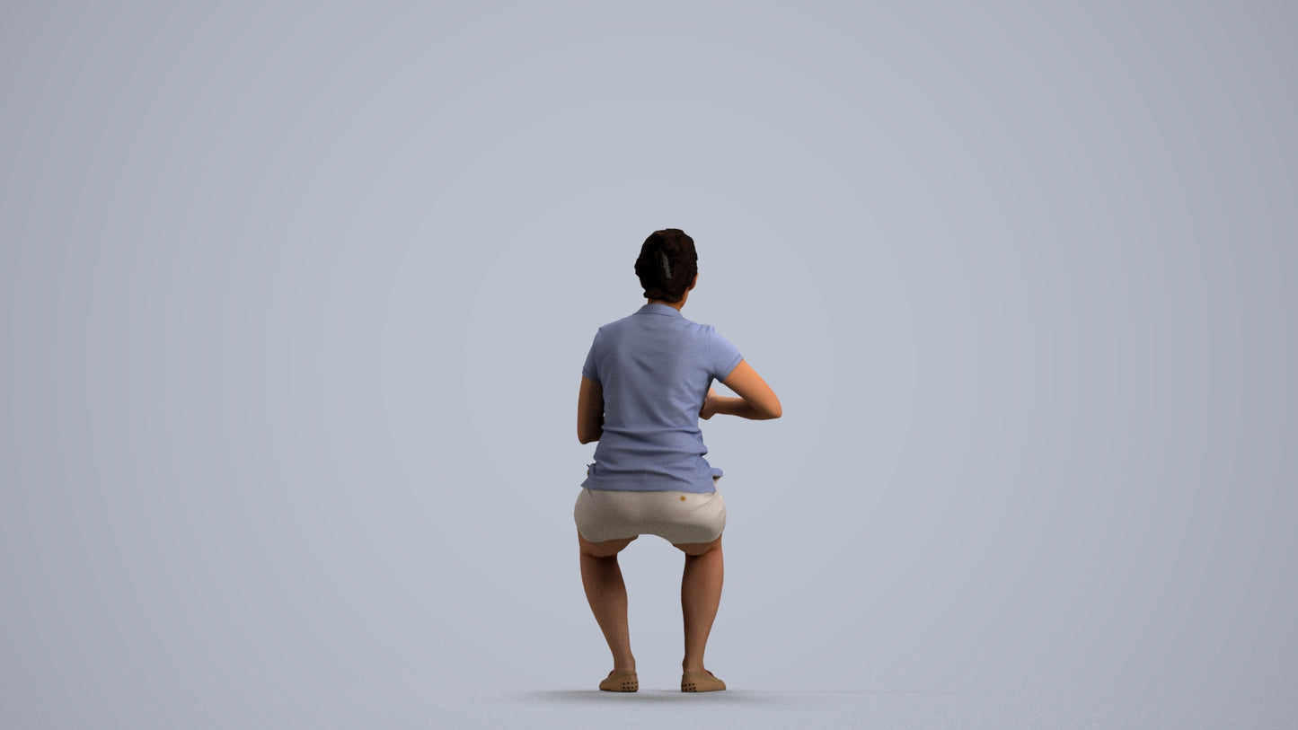 3D scanned woman sitting casual, photorealistic archviz people for Enscape and SketchUp, front view render