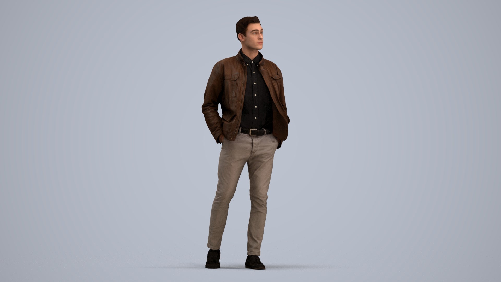 3D human model man casual walking, photogrammetry scanned person for archviz, standing pose render