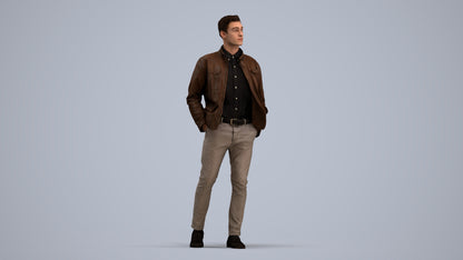 3D human model man casual walking, photogrammetry scanned person for archviz, standing pose render