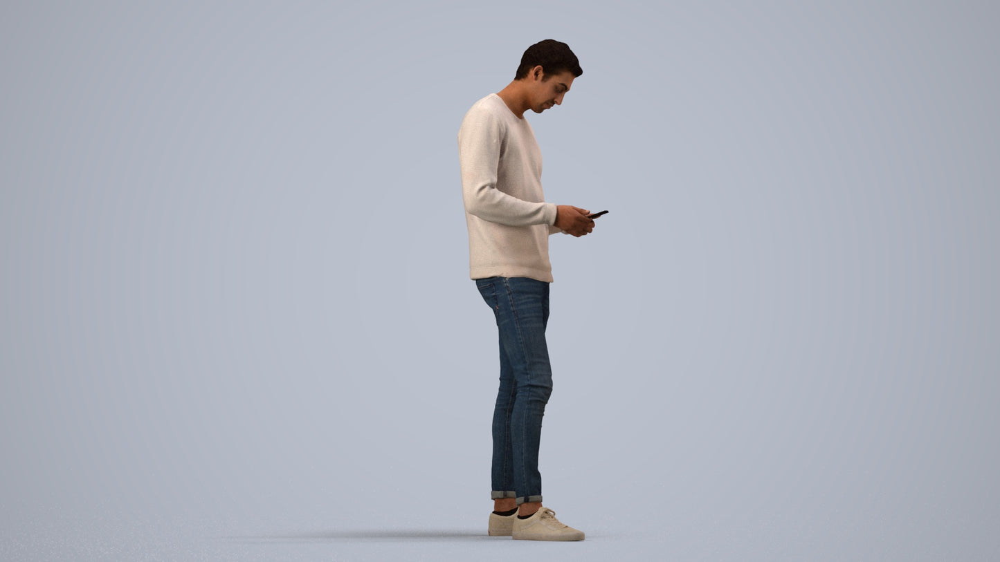 3D people model man casual standing, scanned human for 3ds Max rendering, side view render