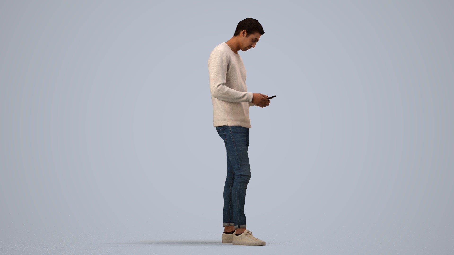 3D people model man casual standing, scanned human for 3ds Max rendering, side view render