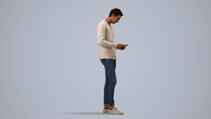 3D people model man casual standing, scanned human for 3ds Max rendering, side view render