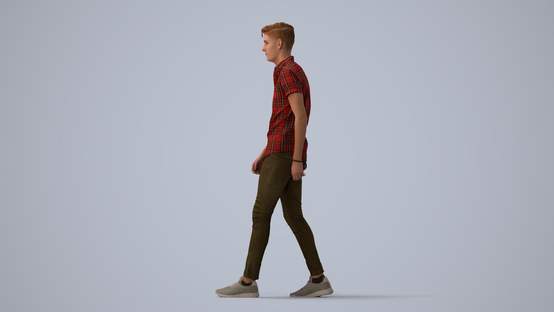 realistic 3D man casual walking, scanned archviz people for Blender and 3ds Max, three-quarter view render
