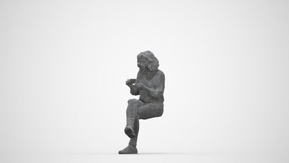photogrammetry 3D woman casual sitting, realistic human model archviz FBX, wireframe back view