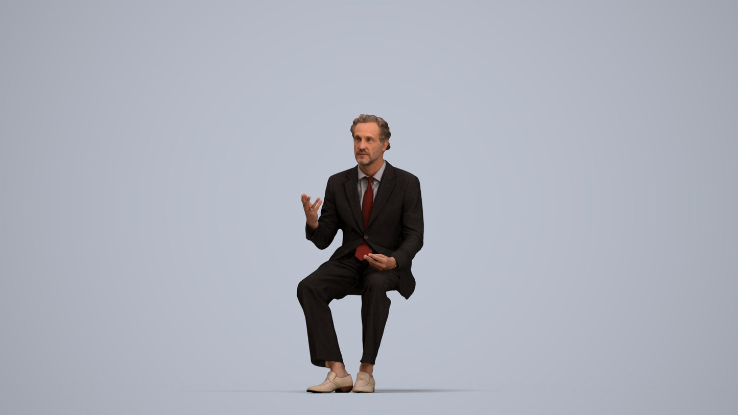 3D human model man business, photogrammetry scanned person for archviz, top-down view render