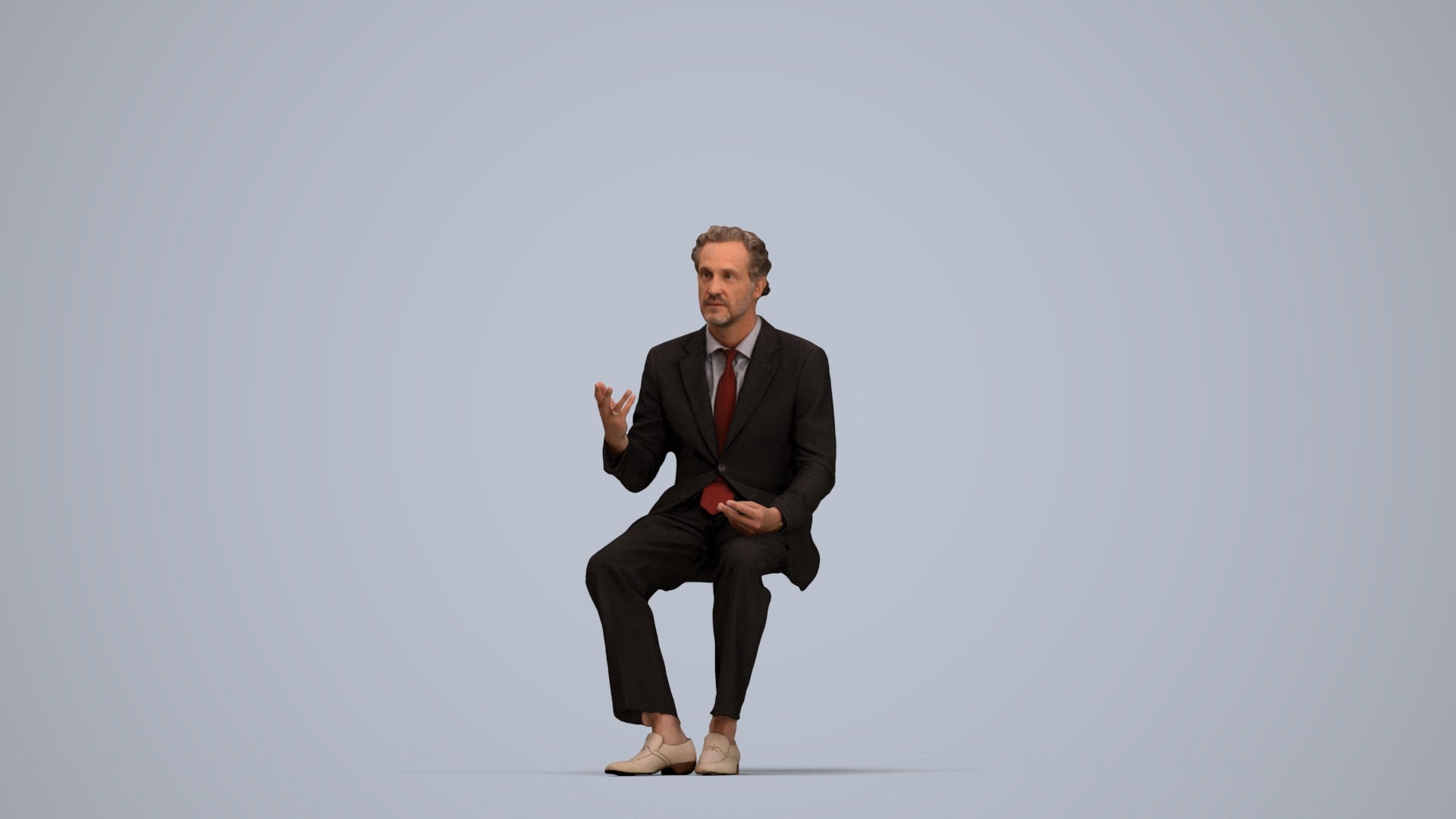 3D human model man business, photogrammetry scanned person for archviz, top-down view render