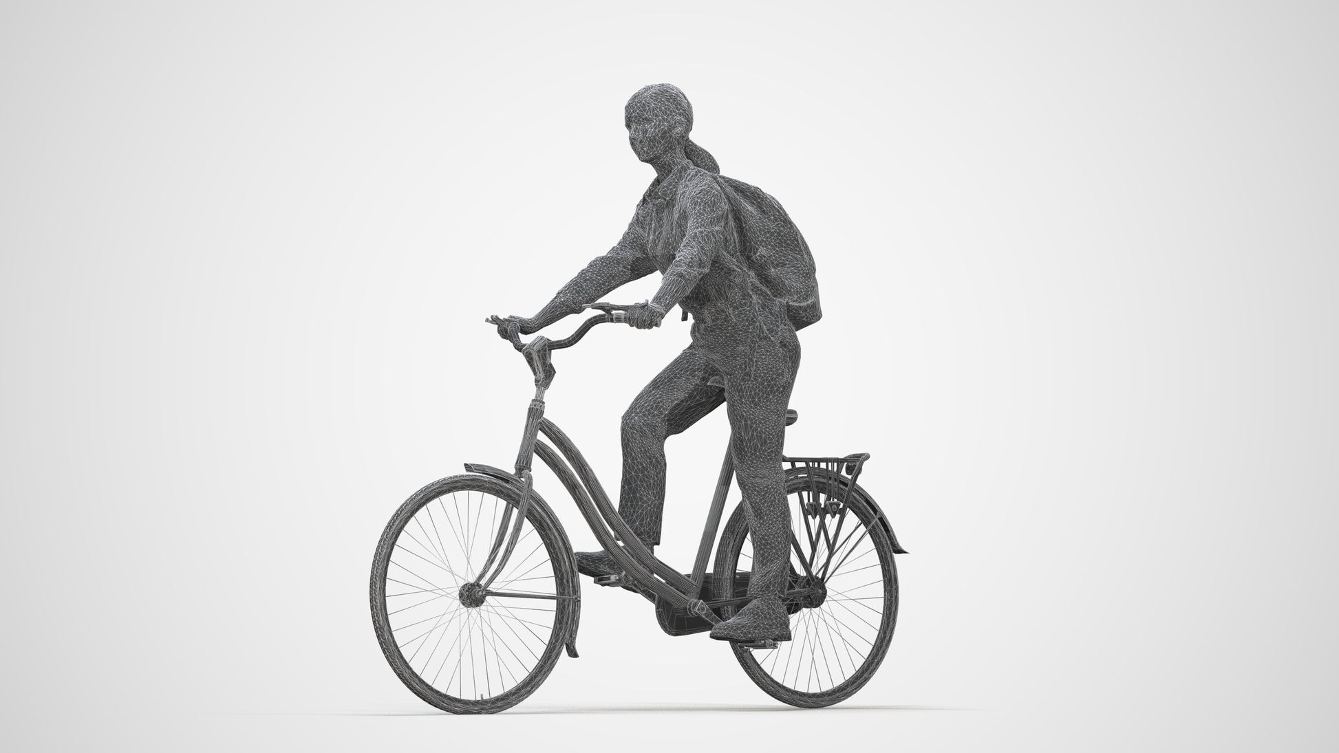 realistic 3D people girl business cycling, render-ready for V-Ray and Corona, FBX OBJ, wireframe back view