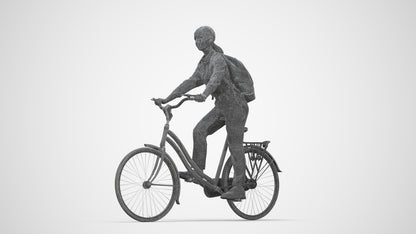 realistic 3D people girl business cycling, render-ready for V-Ray and Corona, FBX OBJ, wireframe back view