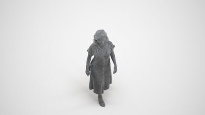 realistic 3D woman casual standing, scanned archviz people for Blender and 3ds Max, wireframe three-quarter view