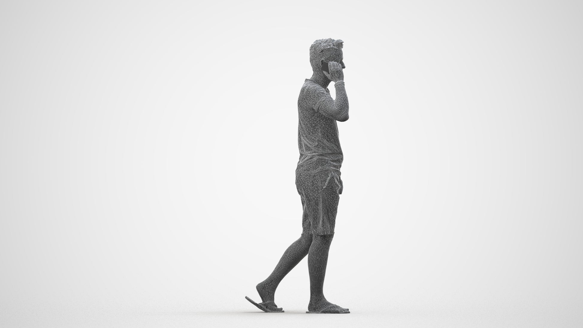 realistic 3D human man walking, archviz people FBX OBJ for Blender, wireframe side view