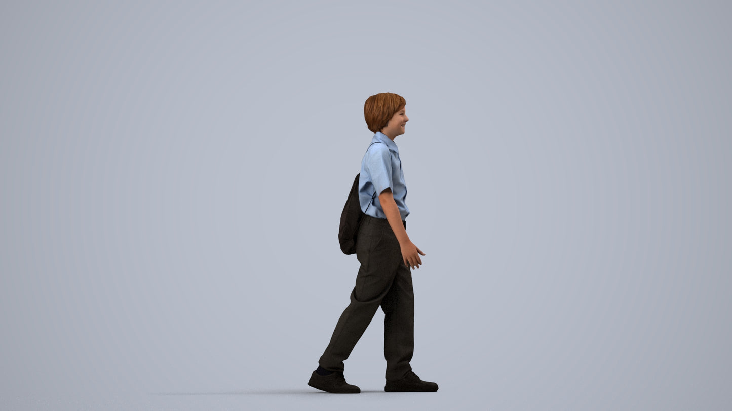3D people model boy kids, scanned human for 3ds Max rendering, side view render