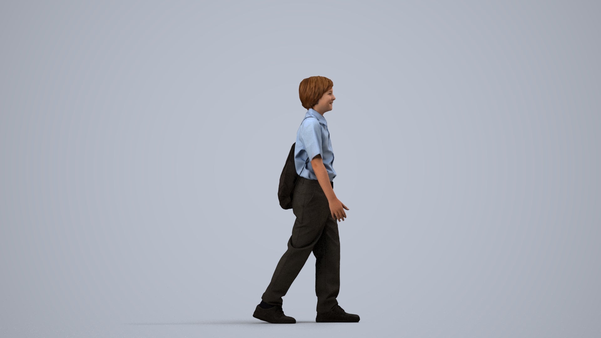 3D people model boy kids, scanned human for 3ds Max rendering, side view render