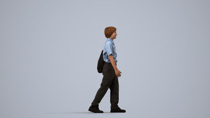 3D people model boy kids, scanned human for 3ds Max rendering, side view render